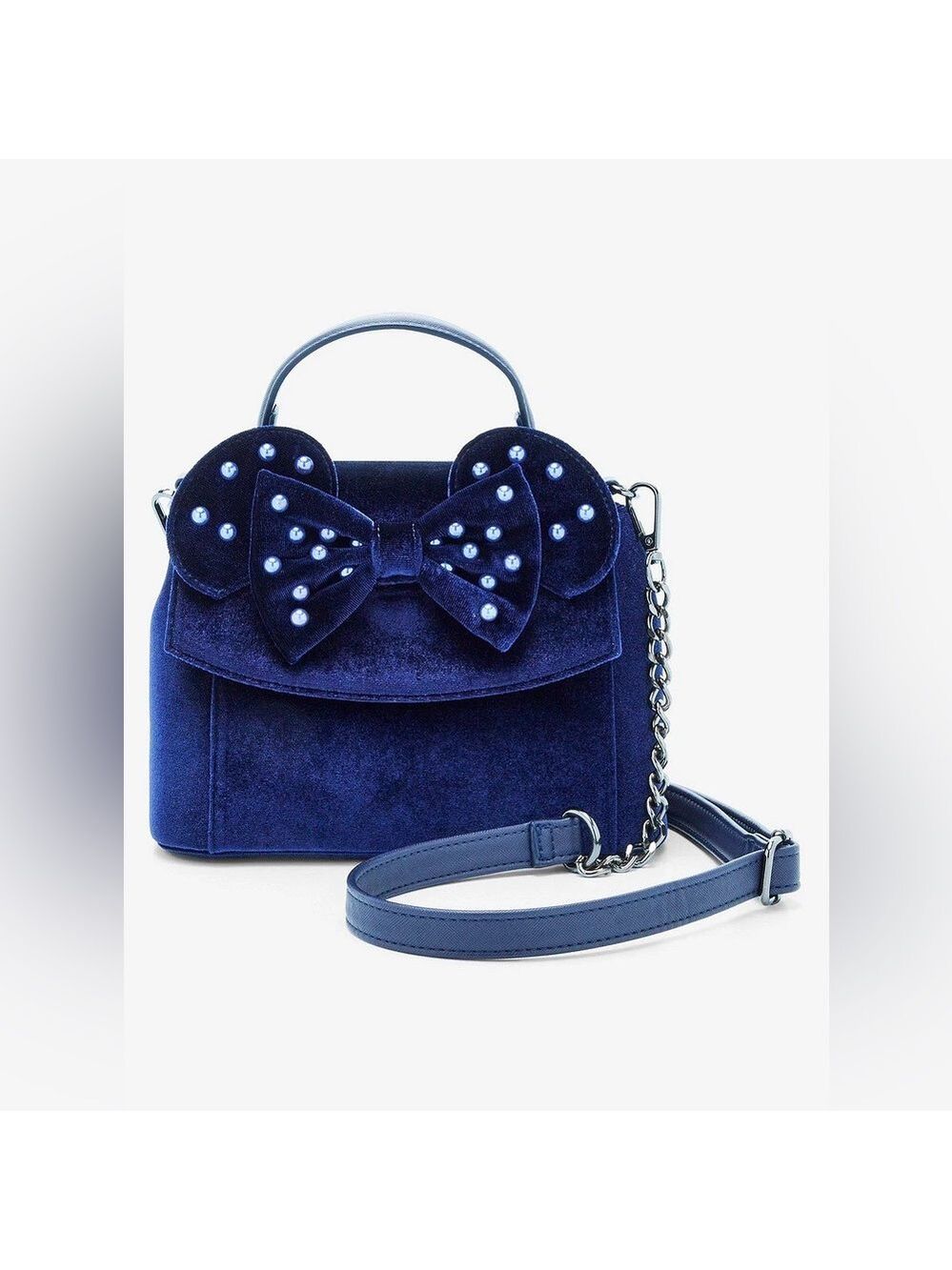 Nwt Blue Velvet and Pearl Loungefly Hard tag Disney Minnie Mouse Ears 3-way Bag